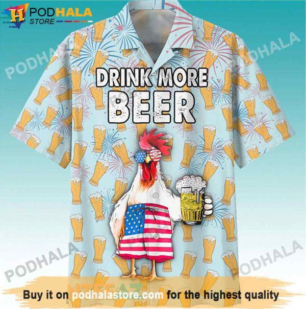 Chicken USA Flag Drink More Beer Hawaiian Shirt