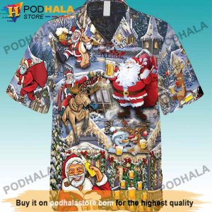 Christmas Santa Claus Reindeer And Beer Santa Hawaiian Shirt