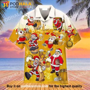 Christmas Santa Drinking Beer Hawaiian Shirt