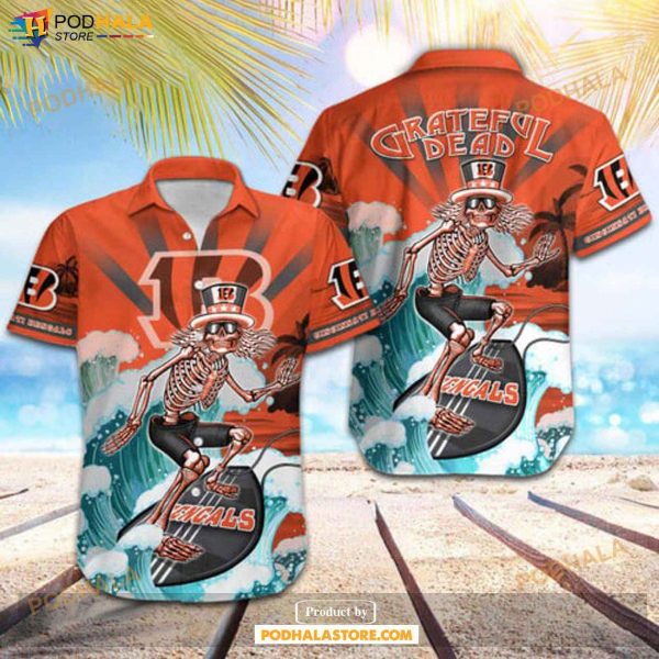 Cincinnati Bengals NFL Skateboarding Skull Collection Hawaiian Shirt