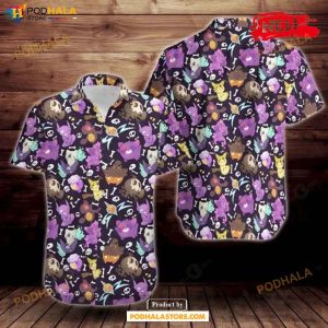 Colorful Ghost Pokemon Print Pattern Tropical Summer Hawaiian Shirt for Women Men