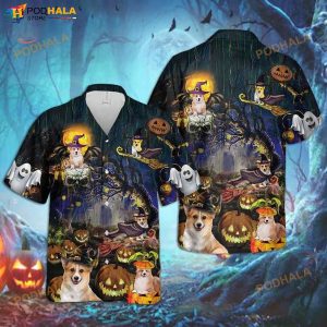 Corgi Dog Halloween 3D Funny Hawaiian Shirt