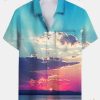 Cotton-blend Square Neck Vintage 3D Funny Hawaiian Shirts