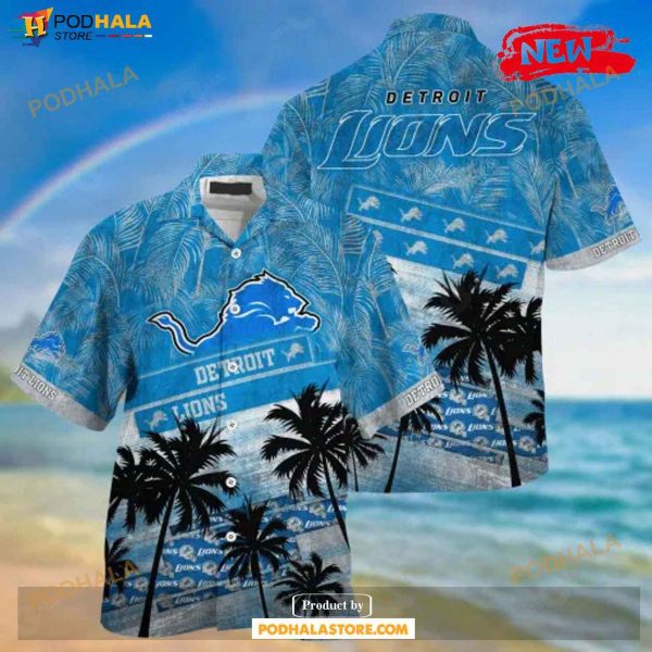 Detroit Lions Nfl Palm Tree Pattern For Sports Fans Unisex Sport Hawaiian Shirt