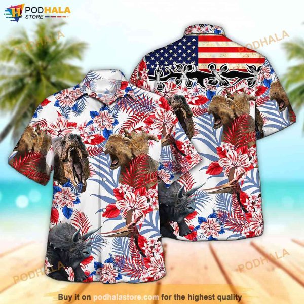 Dinosaur American Flag Unisex Hawaiian Shirt