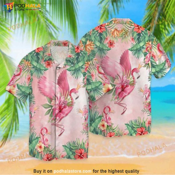 Flamingo Bird With Flowers Funny Hawaiian Shirt