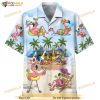 Flamingo In The Beach Print Funny Hawaiian Shirt