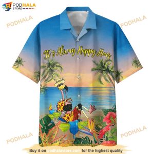 Flamingo Its Alway Happy Hour Print Funny Hawaiian Shirt