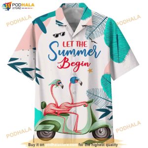 Flamingo Motorcycles Let The Summer Begin Print Funny Hawaiian Shirt