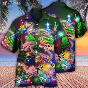 Flamingo Running Merry Christmas 3D Funny Hawaiian Shirt