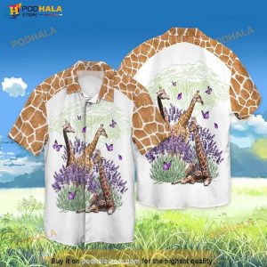 Giraffe And Gorgeous Purple Flower Funny Hawaiian Shirt