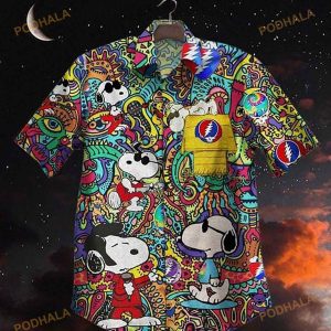 Grateful Dead Snoopy Peanuts Print Funny Hawaiian Shirt