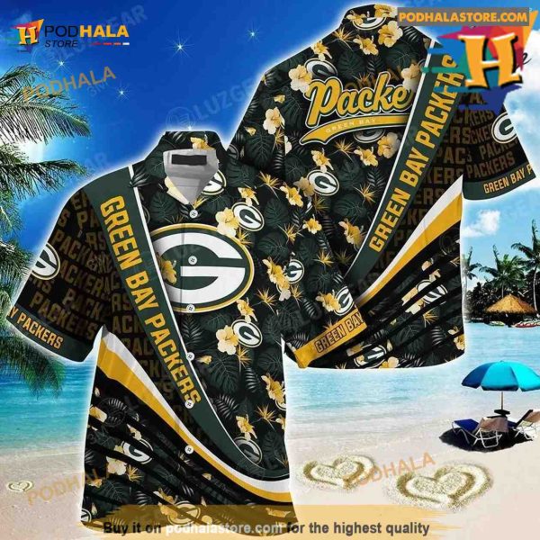 Green Bay Packers NFL Football With Tropical Flower Pattern Hawaiian Shirt For Fans