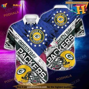 Green Bay Packers NFL Hawaiian Shirt American Flag 3D Printed Short Shirt Gift