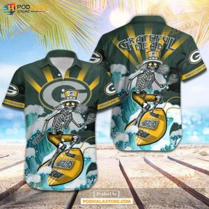 Green Bay Packers NFL Skateboarding Skull Collection Hawaiian Shirt