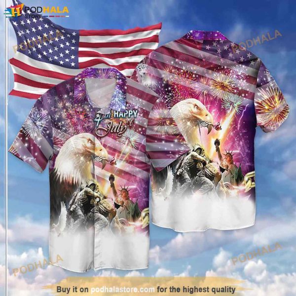 Happy 4th July Independence Day God Bless America Eagle 1 Funny Hawaiian Shirt