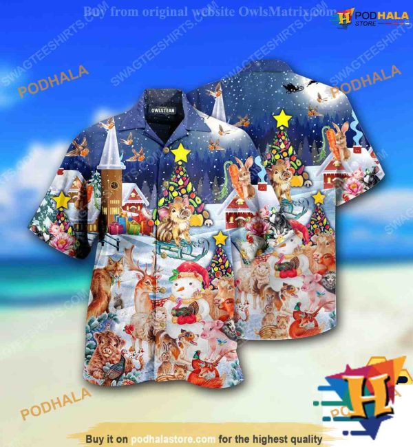 Happy Animals Christmas Aloha Shirt