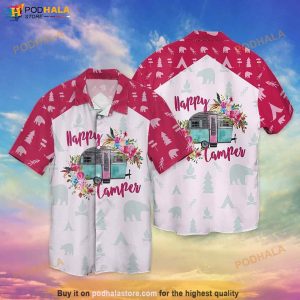 Happy Camper Bus And Flowers Funny Hawaiian Shirt