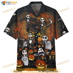 Happy Halloween Jack Skellington Print Funny Hawaiian Shirt