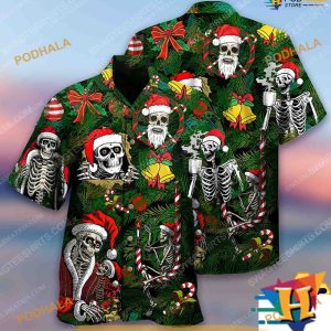 Happy Skull Christmas Print Aloha Shirt