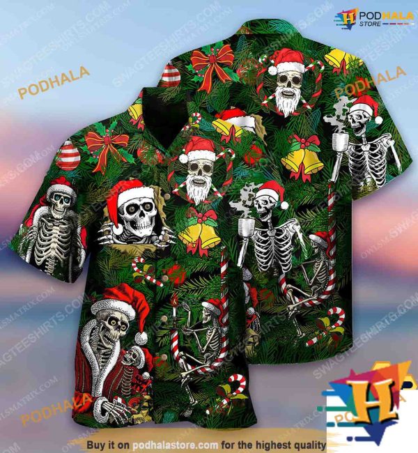 Happy Skull Christmas Print Aloha Shirt