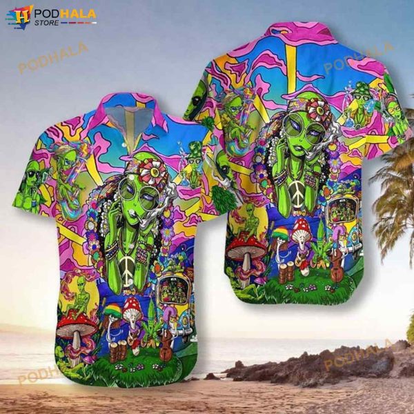 Hippie Alien 3D Funny Hawaiian Shirt