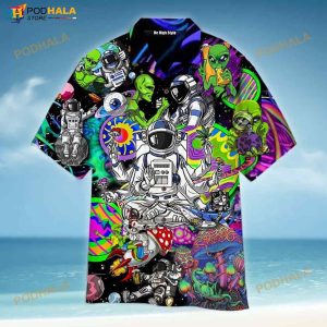 Hippie Astronaut And Alien 3D Funny Hawaiian Shirt