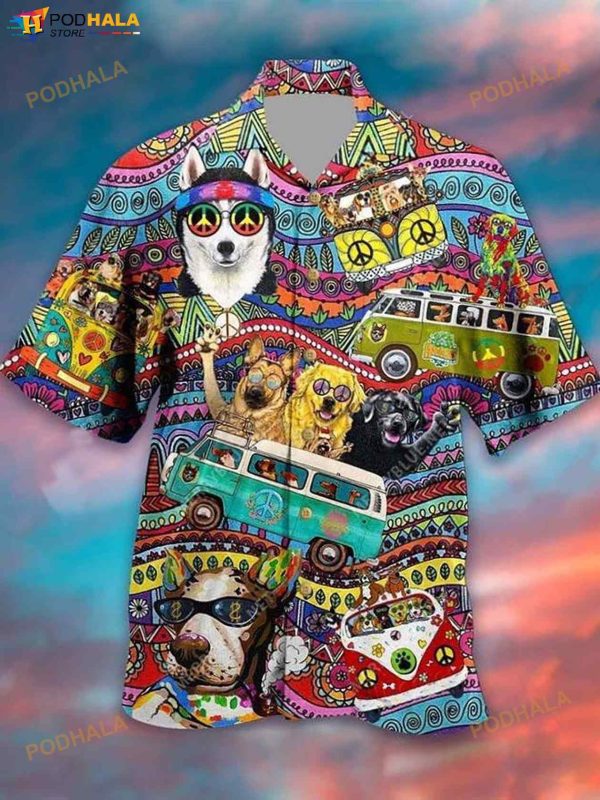 Hippie Husky Dog Colorful Aloha 3D Funny Hawaiian Shirt