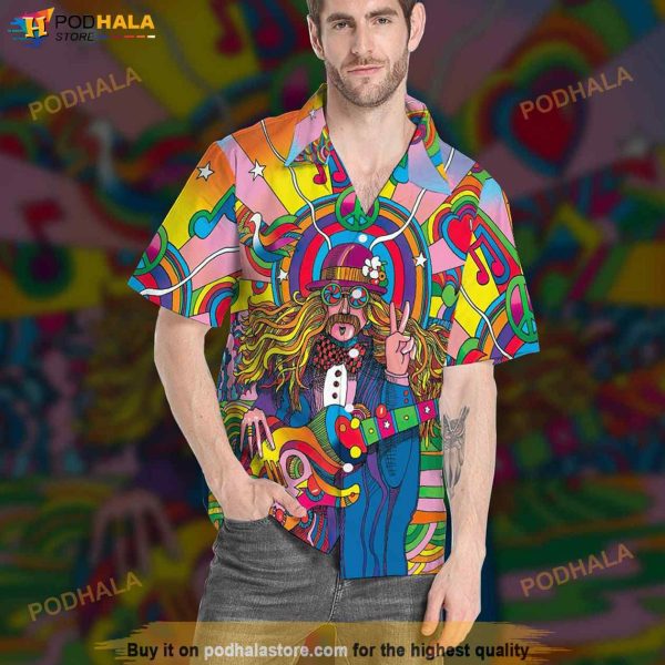 Hippie Psychedelic Guitar Player Funny Hawaiian Shirt