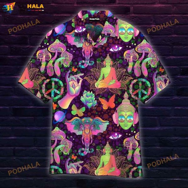 Hippie Trippy Mushrooms Peace Sign 3D Funny Hawaiian Shirt