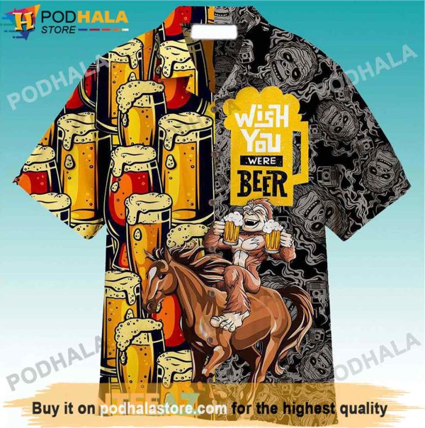 Horse & Gorilla Wish You Were Beer Hawaiian Shirt