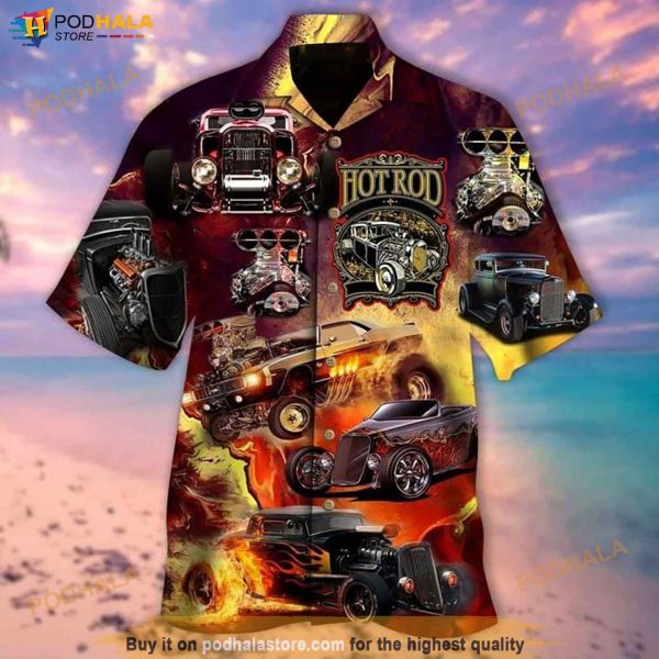 Hot Rod Print Funny Hawaiian Shirt