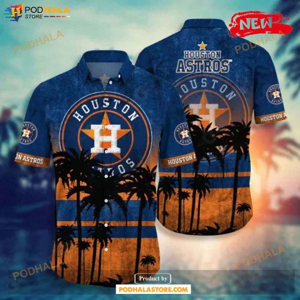 Houston Astros MLB Tropical Coconut Tree Sunset Design Hawaiian Shirt