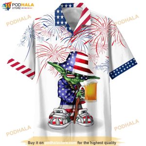 Independence Day Star Wars Yoda With Beer Funny Hawaiian Shirt