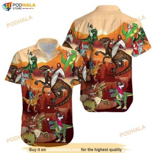 Jesus Rides A Dinosaur Funny Hawaiian Shirt