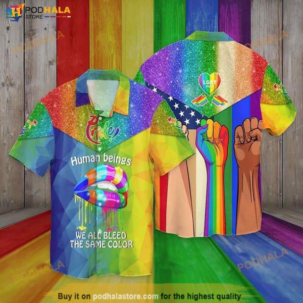 LGBT Pride Human Beings We All Bleed The Same Color Funny Hawaiian Shirt