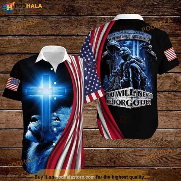 Lion Cross Memorial Day Honor Service Sacrifice In Memory Of Our Fallen Brothers Funny Hawaiian Shirt