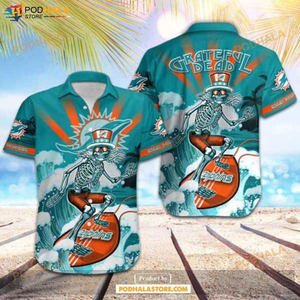 Miami Dolphins NFL Skateboarding Skull Collection Hawaiian Shirt