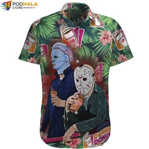 Michael Myers Jason Voorhees Dunkin Donuts Halloween Gifts Hawaiian Shirt