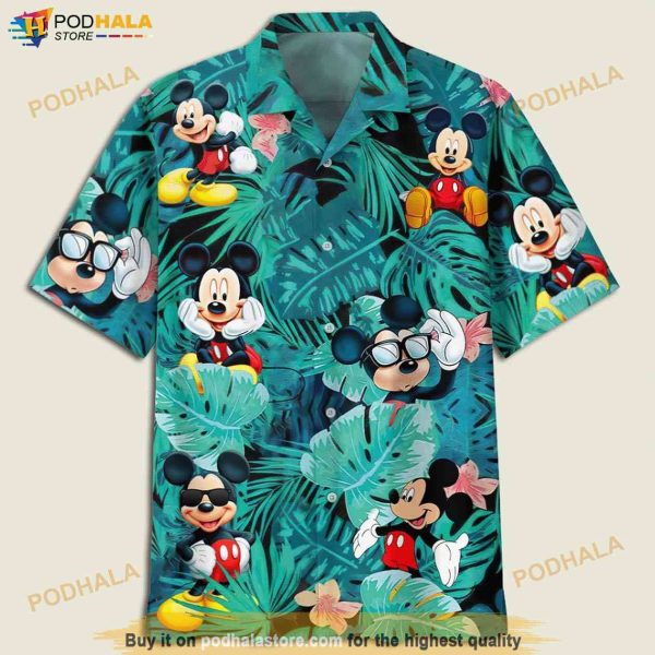 Mickey Mouse Flowers And Leaves Hawaiian Shirt