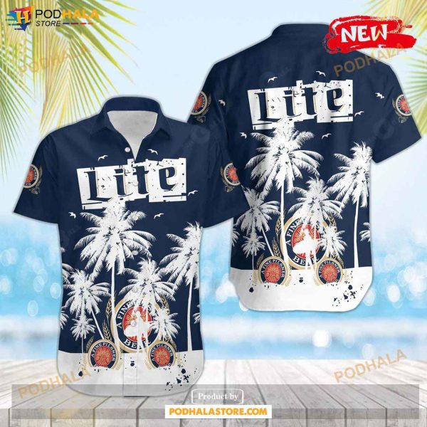 Miller Lite Tropical Coconut Tree Dark Green Style Hawaiian Shirt