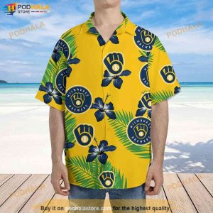 Milwaukee Brewers Hawaiian Shirt Hibiscus Flower Pattern