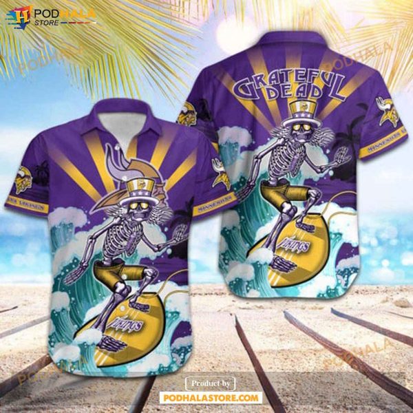 Minnesota Vikings NFL Skateboarding Skull Collection Hawaiian Shirt