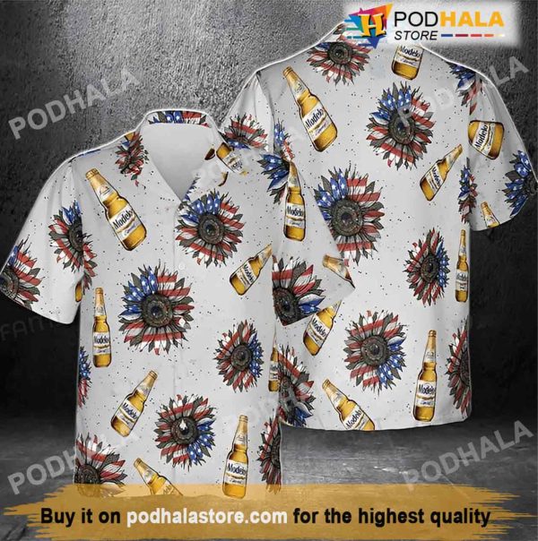 Modelo USA Flag Sunflower Beer Hawaiian Shirt