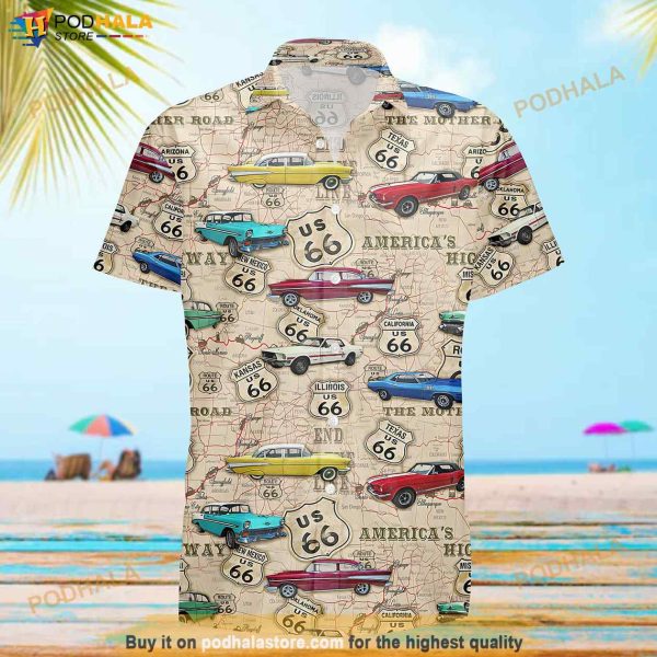 Muscle Car On Route 66 Funny Hawaiian Shirt