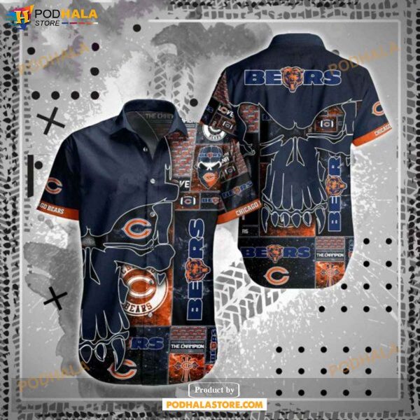 NFL Chicago Bears Hawaiian Style Shirt Skull All Over Print