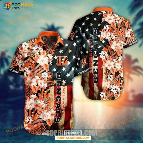 NFL Cincinnati Bengals Hawaiian Shirt Flag Flower