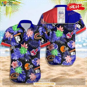 NFL Cleveland Sport Teams Blue Leaf Design Hot Summer Hawaiian Shirt