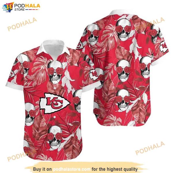 NFL Kansas City Chiefs Skull  Flowers Hawaiian Shirt