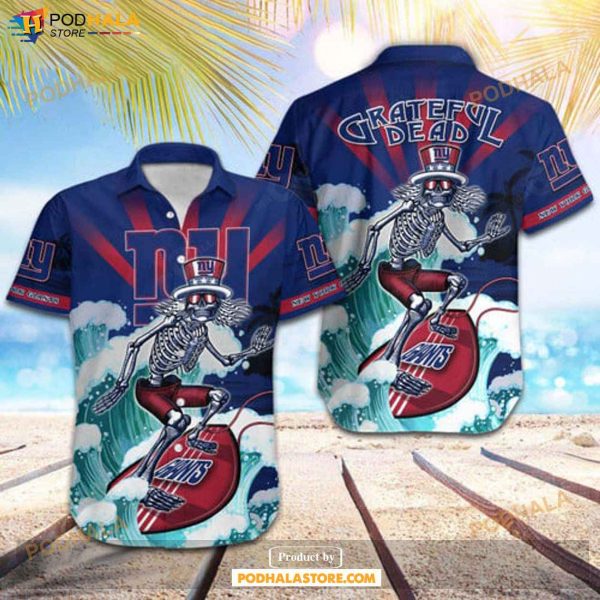 New York Giants NFL Skateboarding Skull Collection Hawaiian Shirt